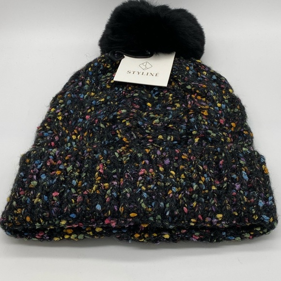 Winter Confetti Black Pom Pom Beanie NWT - Picture 2 of 3